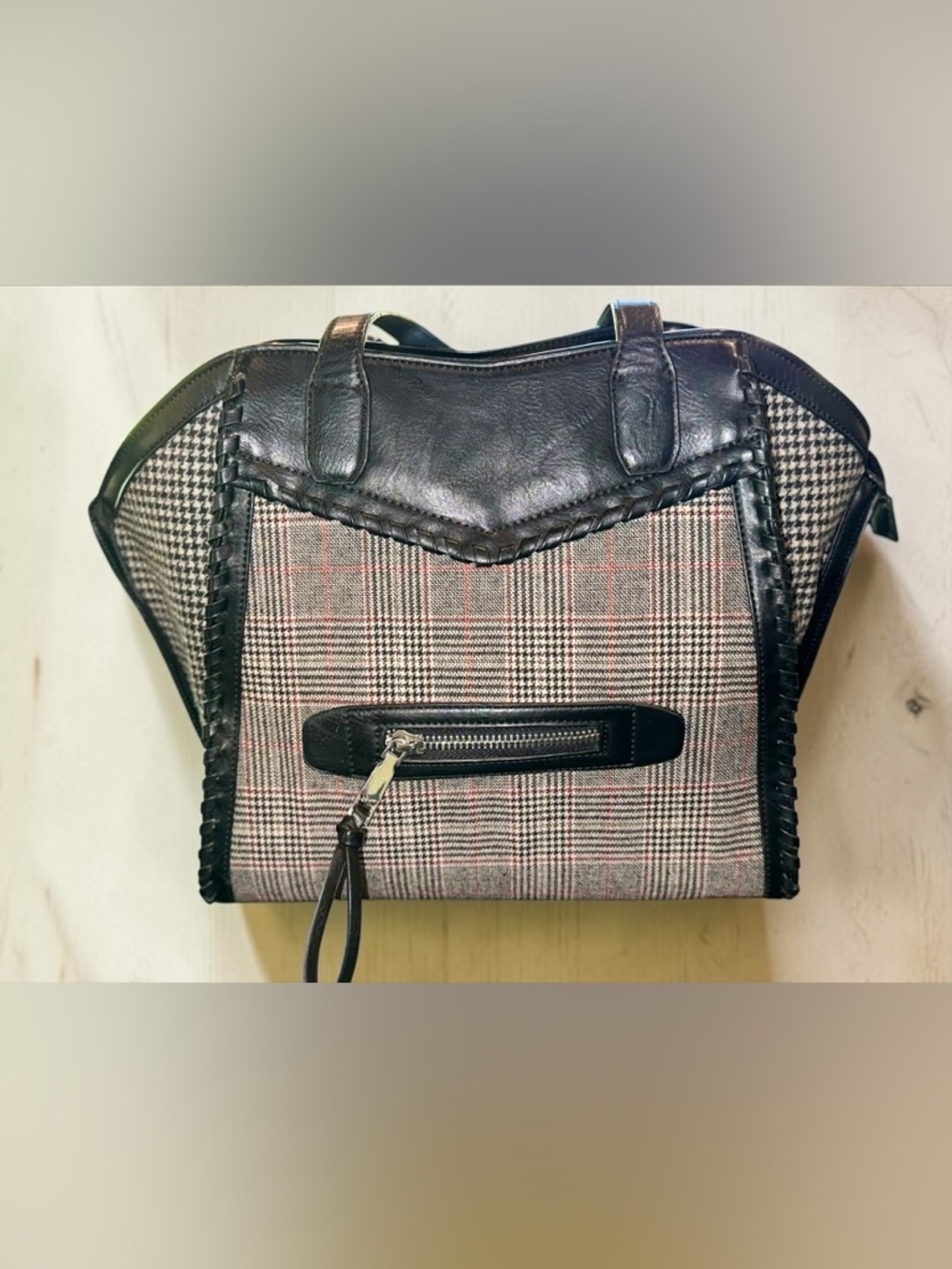 BCBGeneration Aubry Tote Houndstooth Vegan Leather Glen Plaid Handbag Purse - Picture 3 of 8